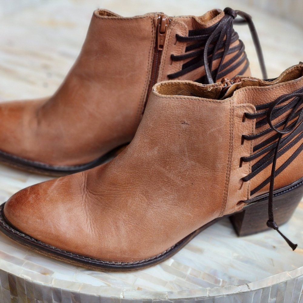 Klub Nico Berta Corset Back Ankle Boots Womens Size 8 Brown Leather Lace Up Zip